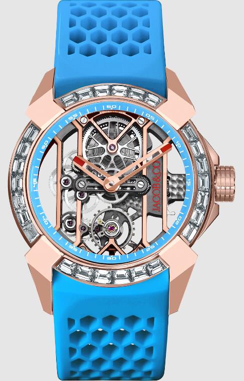 Jacob & Co EX100.43.LD.AB.A EPIC X ROSE GOLD BAGUETTE (BLUE NEORALITHE INNER RING) replica watch